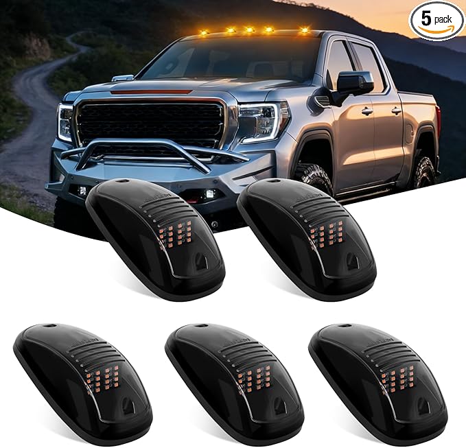 Nilight Cab Roof Marker Light 5 PCS 16 LED Smoked Lens Amber Top Clearance Lights Kit Waterproof Surface Mount for Ford Dodge Ram SUV POV Pickup Trucks