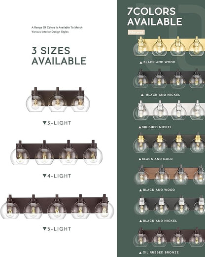 Bathroom Light Fixtures Over Mirror, 4-Light Oil Rubbed Bronze Bathroom Vanity Light with Globe Clear Glass Shade, 26 Inch Modern Sconces Wall Lighting, VL195-ORB-4