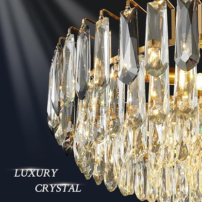 31.5" Modern Crystal Chandelier Gold 3-Tier Luxury Pendant Light Gold Plated Ceiling Pendant Lighting for Dinning Room Living Room Foyer