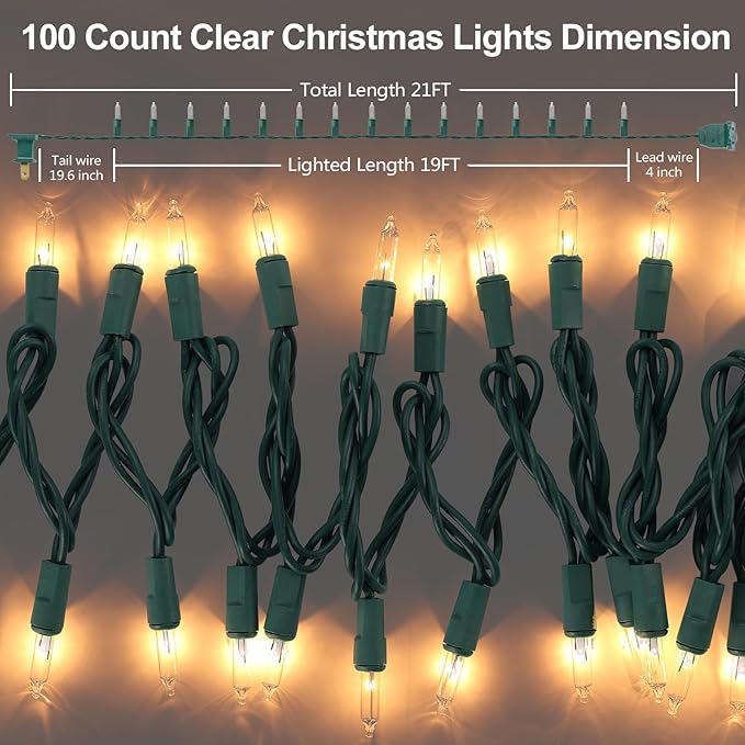TIGOMOOV 21ft White Christmas String Lights Indoor，Warm White 100 Count String Lights Plug in, Mini Xmas Lights Outdoor Clear White Christmas Tree Lights- String White Lights for Bedroom