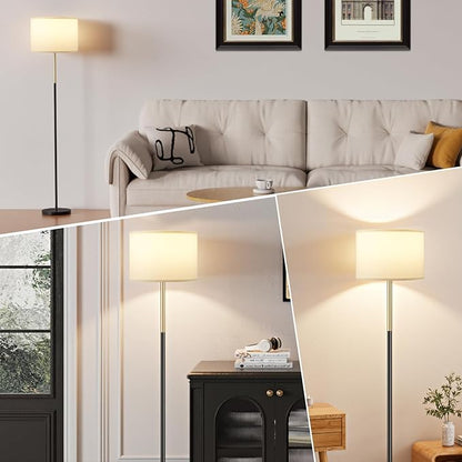 Ambimall 60'' Modern Floor Lamp with Shade, Tall Lamps for Living Room, Bedroom, Office, Dining Room, Gold & Black Lamp Pole(Without Bulb)