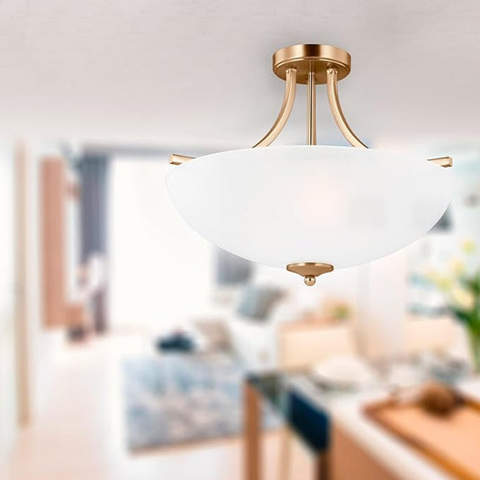 Generation Lighting 3-Light Geary Transitional Semi-Flush Mount Ceiling Lamp Satin Brass 7716503-848, Ceiling Light Fixture for Home Decor, Ceiling Mount Light for Bedroom, Kitchen, Living Room Decor