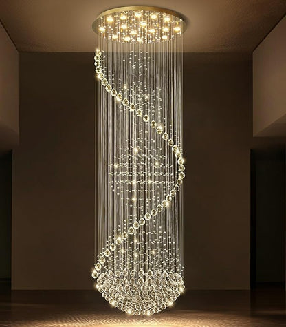 D40'' x H120'' Crystal Chandelier High Ceiling Chandeliers for Staircaes Large Raindrop Chandeliers LED Dimmable Flush Mount Light Fixtures for Foyer Hallway Entryway LED Bulbs Included Gold