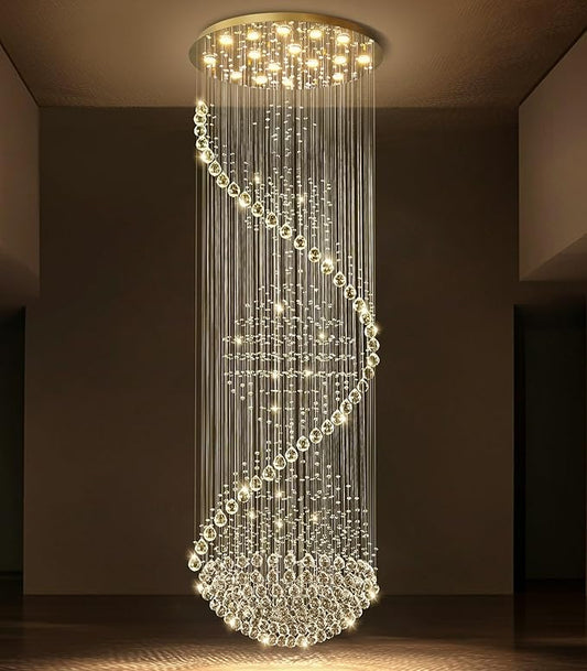 D40'' x H120'' Crystal Chandelier High Ceiling Chandeliers for Staircaes Large Raindrop Chandeliers LED Dimmable Flush Mount Light Fixtures for Foyer Hallway Entryway LED Bulbs Included Gold