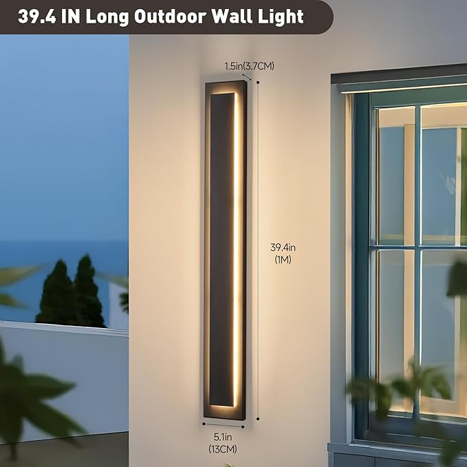 𝟯𝟵.𝟰 𝗜𝗡 Long Outdoor LED Wall Lights, Modern Exterior Garage Wall Light,Outside Light Fixtures For House,Patio,Front Porch,36W Black Outdoor Wall Sconce Waterproof 2 Pack,3000K Warm White