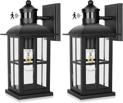 13in Motion Sensor Porch Lights, Anti-Rust 100% Aluminum Dusk to Dawn Outdoor Light Fixtures, Exterior Wall Lanterns Sconce Lighting Black, Outside Lights for House Wall Mount for Entryway Garage