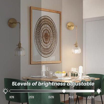Vintage Battery Operated Wall Sconces Sets Of Two, Indoor not Hardwired Transparent Tulip Glass Lampshade Fixtures, Rechargeable Wireless RGB Wall Lights with Dimmable Remote, for Bedroom Living Room