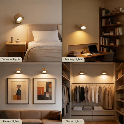 Kitloo LED Wall Sconces, Rechargeable Wall Mounted Lamps w/Remote, 360°Magnetic Rotating Wall Lights 3 Color Temps & Touch Control, Dimmable Cordless Lights for Study Bedside Bedroom Hallway 2 Pack