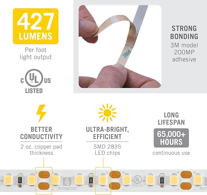 Armacost Lighting RibbonFlex Pro 12V White LED Strip Lights 120 LED/m, 2700K, 32.8 ft, 133250