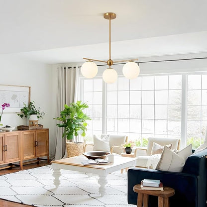 Mid Century Modern Globe Pendant Light 3 Light Gold Globe Sputnik Chandeliers Ceiling Mount Milk White Glass Ball Chandelier Light Fixture Brushed Brass Chandelier Light Fixture