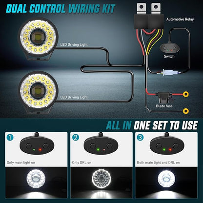 Nilight 7 Inch LED Offroad Driving Lights with DRL 2 PCS 100 W Round Hyper Spot Beam Offroad Light w/ 12 AWG DT Connector Wiring Harness Kit for Jeep Truck ATV UTV SUV