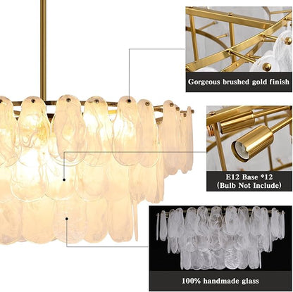 Modern Large Crystal Glass Chandelier, 31.4" Gold Luxury Hanging Pendant Light Fixture,12-Light Round Cloud Ceiling Chandeliers Lighting for Dining Room Living Room Bedroom Foyer Stairway, E12