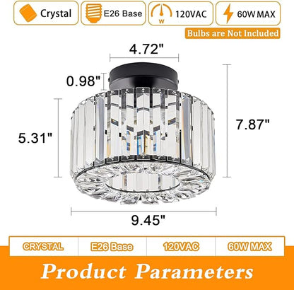 BUXVRCS Crystal Ceiling Light Fixture - Semi Flush Mount Ceiling Light Modern Chandelier Hallway Light Fixtures Ceiling Flush Mount Light Fixtures for Kitchen Bedroom Bathroom Entryway (Black)
