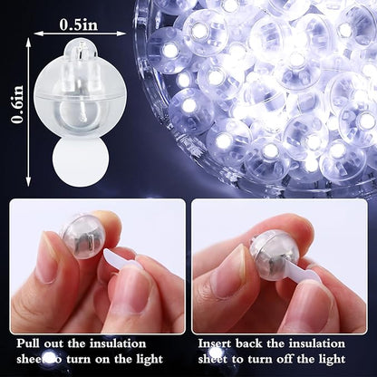 100pcs Balloon Lights,Round LED Ball Lamp for Latex Balloon Paper Lantern Party Wedding Festival Christmas Halloween Decorative，Long Standby Time Waterpro of Mini Light (White)