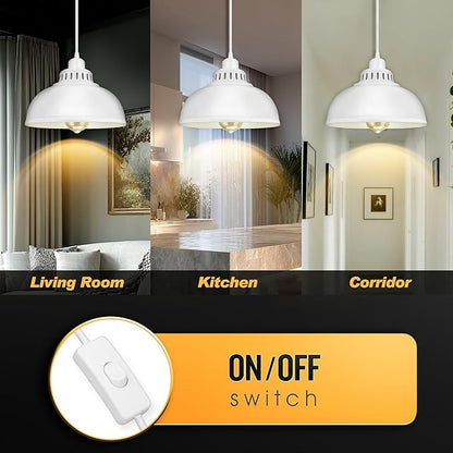 Plug in Pendant Light, 15FT Hanging Lights with Plug in Cord, On/Off Switch, Industrial Pendant Light with Plug in Cord, Metal Hanging Lamps for Living Room, Kitchen Big White