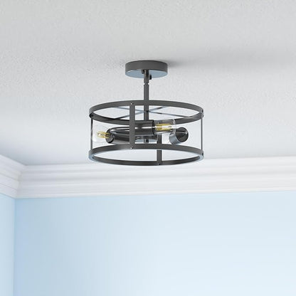 SKEJAO Semi Ceiling Light Fixture,3-Light Black Flush Mount Ceiling Light,13 Inch Hallway Light fixtures Ceiling,Light Fixtures Ceiling Mount for Farmhouse,Kitchen (2, 13.1 inch)