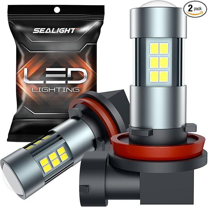 SEALIGHT H11 H8 H16 LED Fog Light Bulbs or DRL, Real 360° illumination Fog Bulbs, 6000K 400% Brightness Upgraded, H16 Front Fog Lamp,Non-polarity, Pack of 2, Plug&Play