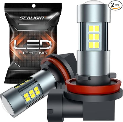 SEALIGHT H11 H8 H16 LED Fog Light Bulbs or DRL, Real 360° illumination Fog Bulbs, 6000K 400% Brightness Upgraded, H16 Front Fog Lamp,Non-polarity, Pack of 2, Plug&Play