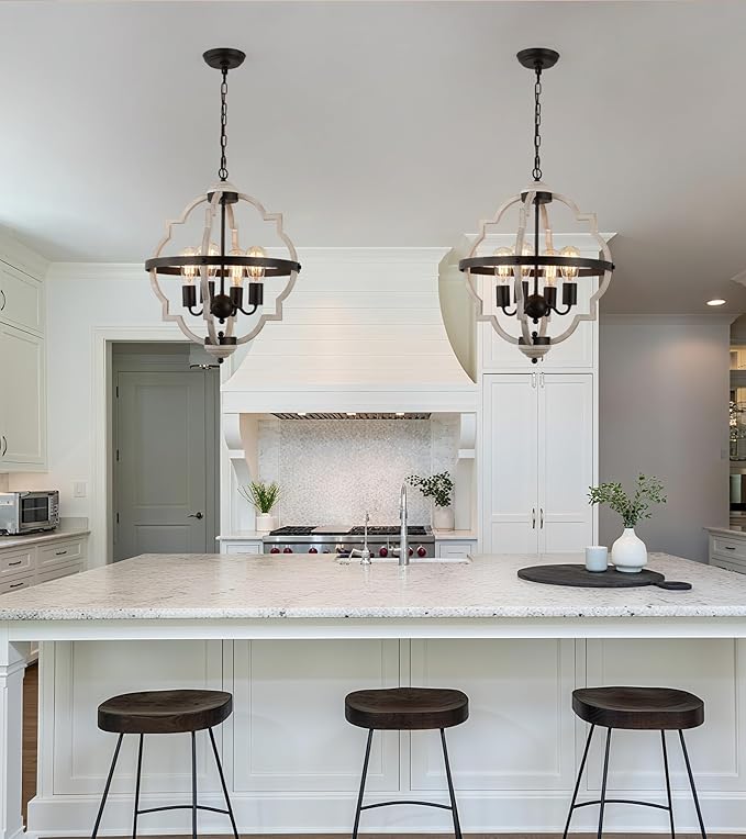 MEIXISUE Rustic Farmhouse Chandelier,ORB+Oak Finish,4-Light Vintage Antique Chandeliers Pendant Light Fixtures for Kitchen Dining Room Living Room Entryway Foyer UL Listed