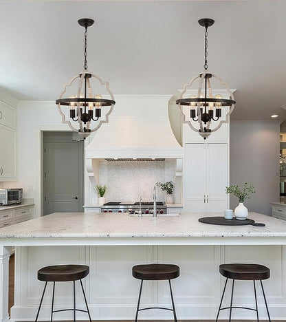 MEIXISUE Rustic Farmhouse Chandelier,ORB+Oak Finish,4-Light Vintage Antique Chandeliers Pendant Light Fixtures for Kitchen Dining Room Living Room Entryway Foyer UL Listed
