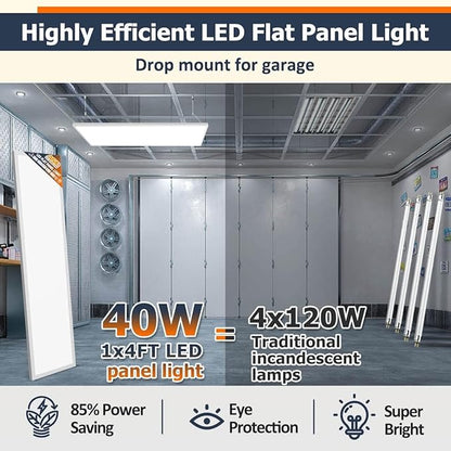 Allsmartlife 4-Pack 1x4 Led Flat Panel Light Surface Mount Ceiling Light, 5CCT 3000K/3800K/4500K/5200K/6000K Dimmable, 24W/30W/40W 4980LM Edge-Lit, Flush Mount or Drop Ceiling for Office Kitchen