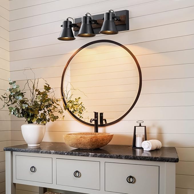 3-Light Kitchen Light Fixtures, Adjustable Ceiling/Wall Mount Spotlight, Industrial Black Track Lighting for Living Room, Dining Room, Hallway, Bathroom