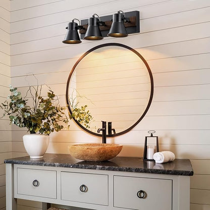 3-Light Kitchen Light Fixtures, Adjustable Ceiling/Wall Mount Spotlight, Industrial Black Track Lighting for Living Room, Dining Room, Hallway, Bathroom