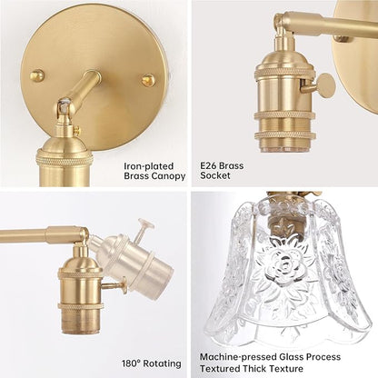 Shenmoyl Vintage Battery Operated Wall Sconces Set of Two, Wireless Battery Powered Rose Wall Sconce with Remote Control, RGB Dimmable LED Wall Light for Bedside Indoor Living Room (Transparent)