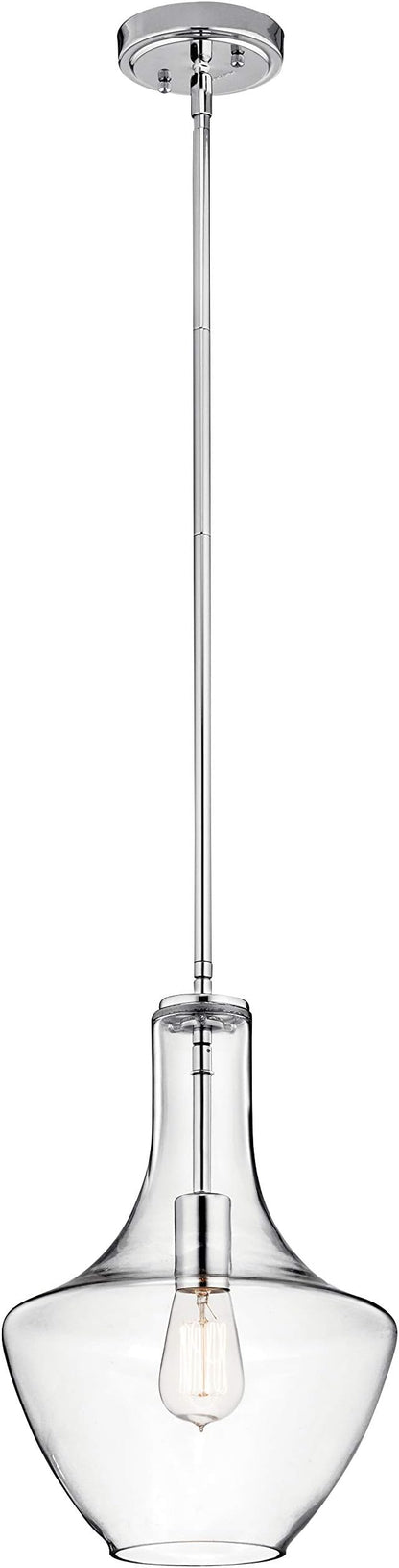 Kichler Everly 15.25" Kitchen Bell Pendant in Chrome, 1-Light Clear Glass Pendant Light, (15.25" H x 10.5" W), 42141CHCLR