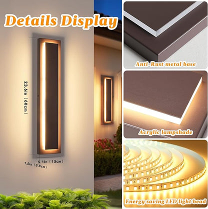 𝟐𝟒 𝐈𝐍 Long Outdoor LED Wall Lights, Modern Exterior Garage Wall Light,Brown Outdoor Wall Sconce,Waterproof Outside Light Fixtures for House,Patio,Front Porch,2 Packs,24W,3000K Warm White