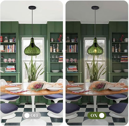 Green Glass Pendant Lighting Farmhouse Vintage Glass Globe Pendant Light Fixture, Mid-Century Modern Pendant Lamp Black Finish 9.45″ Shade for Kitchen Island Dining Room