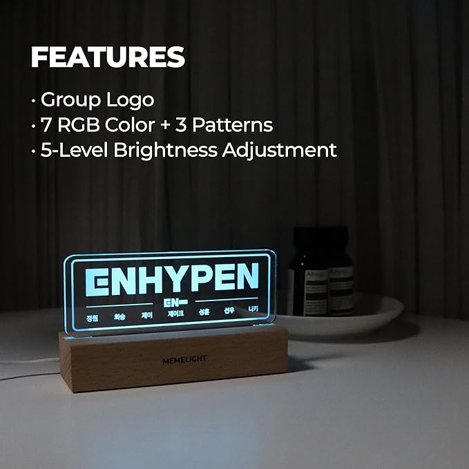 En.hypen Night Light, Kpop Merchandise, Korean Idol Lamp for Engene, 7RGB Color, Dimmer, 8.3 x 4.2 x 1.7