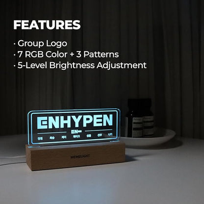 En.hypen Night Light, Kpop Merchandise, Korean Idol Lamp for Engene, 7RGB Color, Dimmer, 8.3 x 4.2 x 1.7