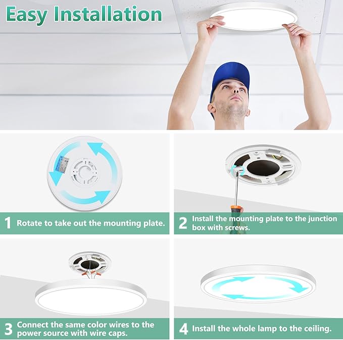 Brightever 12 Inch 6 Pack LED Flush Mount Ceiling Light Fixture, 24W 3200LM, 5000K Daylight White Flat LED Ceiling Light, Super Slim 0.67 Inch Hardwired Ceiling Lamp for Bedroom, Hallway, Non-Dimmable