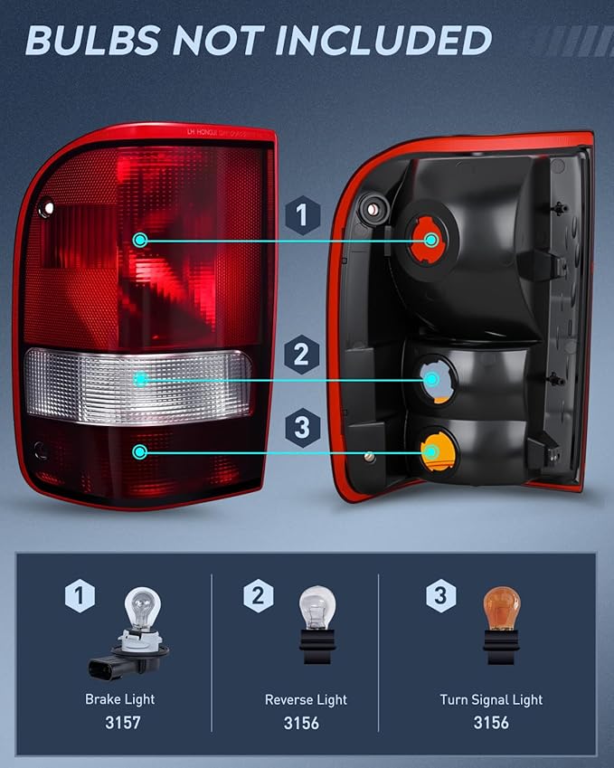 Nilight Taillight Assembly Compatible with 1993 1994 1995 1996 1997 Ford Ranger Dark Red Tail Light OE Style Rear Lamp Replacement Driver Side