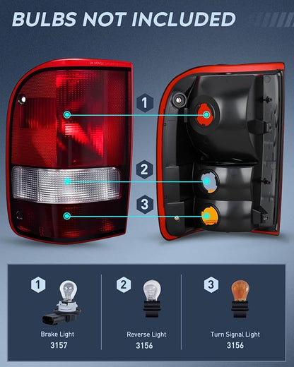 Nilight Taillight Assembly Compatible with 1993 1994 1995 1996 1997 Ford Ranger Dark Red Tail Light OE Style Rear Lamp Replacement Driver Side
