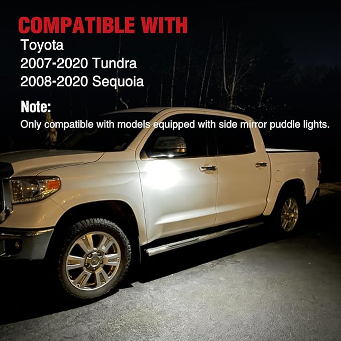 Nilight 2PCS LED Side Mirror Puddle Lights Compatible with 2007-2020 Toyota Tundra 2008-2020 Toyota Sequoia, 6000K White