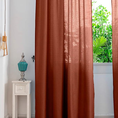 Yancorp Terracotta Curtains 96 Inch Length for Living Room 2 Panels Linen Textured Sheer Curtain Set Light Filtering Semi Sheer Drapes Curtains for Bedroom(Terracotta,W52 X L96)