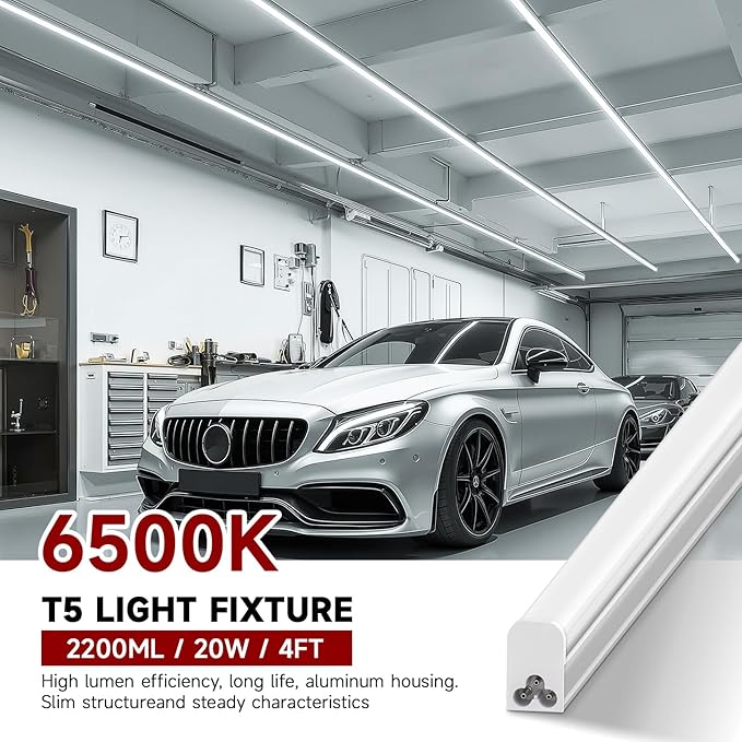 4-Pack LED Shop Lights 4FT, 20W, 6500K 2200LM, T5 Linkable Utility Fixtures for Under-Cabinet Lighting, Kitchen, Garage, Basement, and Workshop Lighting, Easy Installation, Plug & Play