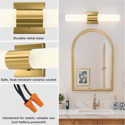 Kalium Bathroom Wall Sconces Set of Two, 21 Inch Modern Vanity Lights with Frosted Glass Shade, Bathrooms Vanity Lighting Fixtures for Mirror Bedroom Living Room Hallway (Gold)