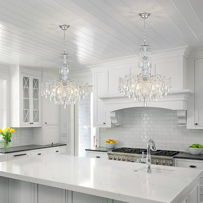 WUZUPS 6-Light Crystal Chandelier Pendant Ceiling Light Modern Lighting Fixture for Bedroom Hallway Bar Kitchen Bathroom, H 25.6" W21.7, E12 Base, Silver