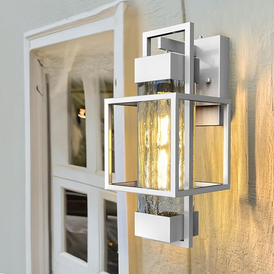 PARTPHONER Modern Outdoor Light Fixtures Dusk to Dawn Outdoor Lighting 2 Pack, 15" Exterior Wall Sconce Waterproof Outside Porch Light for House with Water Glass for Garage Doorway Silver
