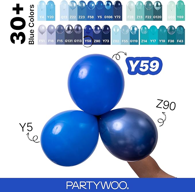 PartyWoo Royal Blue Balloons 145pcs Different Sizes Pack of 18 12 10 5 Inch Dark Blue Balloon Arch Kit for Baby Shower Gender Reveal Graduation Under The Sea Birthday Party Decorations Blue-Y59