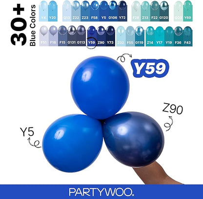 PartyWoo Royal Blue Balloons 145pcs Different Sizes Pack of 18 12 10 5 Inch Dark Blue Balloon Arch Kit for Baby Shower Gender Reveal Graduation Under The Sea Birthday Party Decorations Blue-Y59