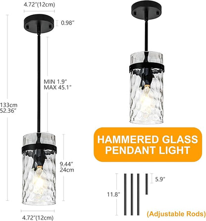 3 Pack Black Pendant Lights Kitchen Island, Hammered Glass Pendant Lighting Over Island, Kitchen Hanging Light Fixtures Pendant Light Over Sink for Kitchen Entryway Foyer Dining Room