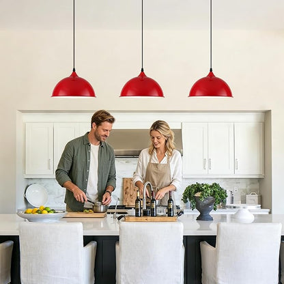 9.8 inch Modern Farmhouse Pendant Lights Kitchen Island 3 Pack, Red Dome Pendant Lights, Vintage Industrial Kitchen Pendant Lighting, Island Lights for Kitchen, Dining Room