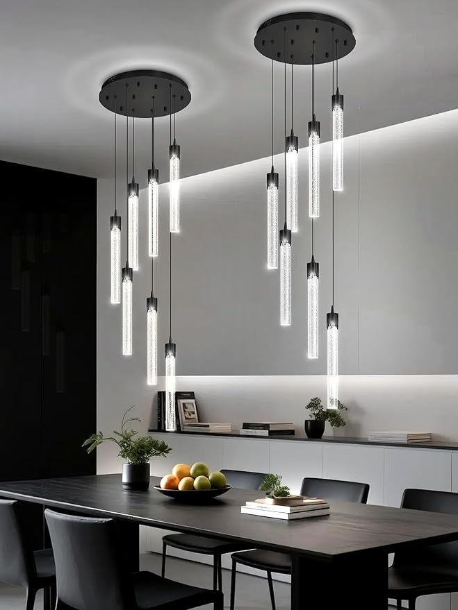 ykolupty Pendant Light Fixtures LED Black 8-Light Chandelier for Living Room Modern Bubble Crystal Chandelier Entryway Foyer Dimmale 2700K-6000K