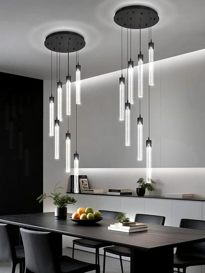ykolupty Pendant Light Fixtures LED Black 8-Light Chandelier for Living Room Modern Bubble Crystal Chandelier Entryway Foyer Dimmale 2700K-6000K