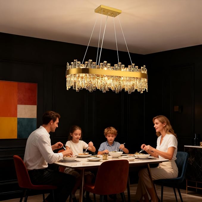 Weesalife Gold Crystal Chandeliers for Dining Room Lights Fixtures Over Table, 16 Lights Modern Rectangle 2-Tier Chandeliers for Kitchen Island Bar L32 Inch