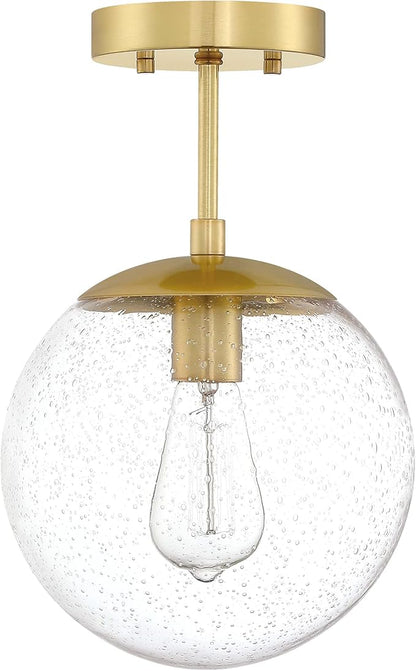 Design House Gracelyn 9 in Ceiling Mount Pendant Light, Semi-Flush Mount, Dimmable, Seeded Glass, Satin Gold, 9 in x 9 in x 14.36 in, 588517-SG